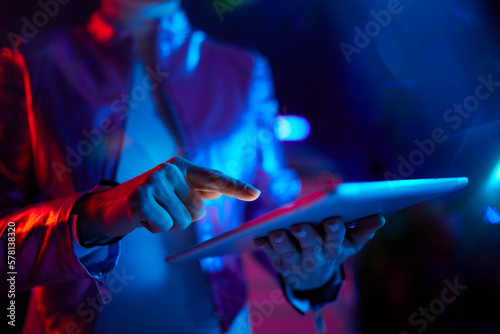 Closeup on woman with tablet PC