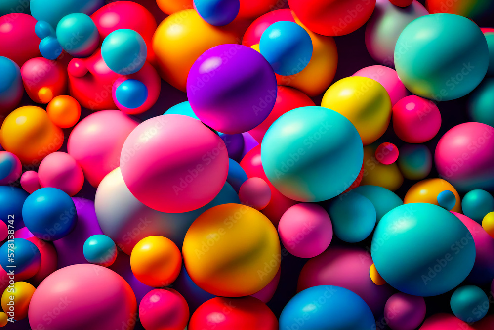 Abstract multi-colored spheres. Modern background design. Bubble trendy template. Generative AI. Abstract multi-colored spheres. Modern background design. Bubble trendy template. Generative AI.