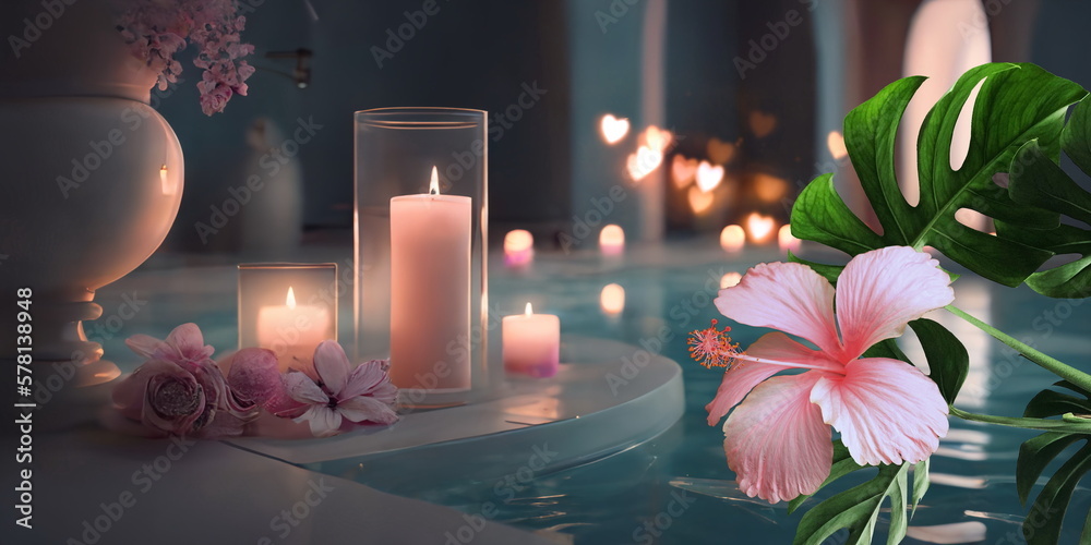 Flowers And Candles In Water