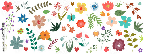 Wallpaper Mural Floral collection with leaves, flower bouquets. Vector flowers. Spring art print. Folklore style. Icons isolated on white background. Torontodigital.ca