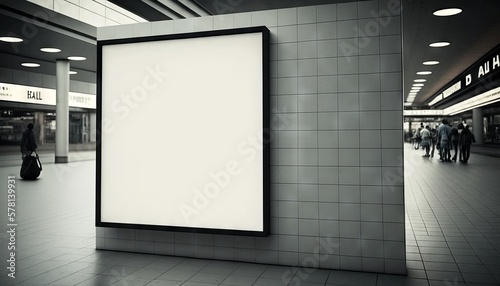 Blank poster billboard attached wall with copy space for your text message or content in modern shopping mall