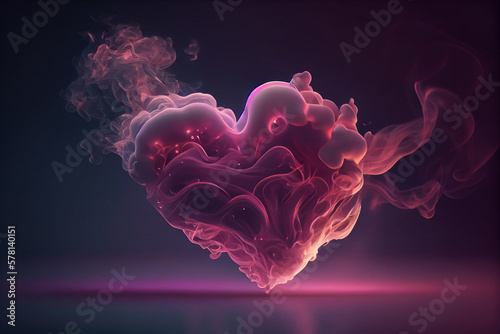 Freeze motion of heart shaped powder isolated on black background. Abstract design of dust cloud. Particles explosion screen saver  wallpaper with copy space. Love  passion  feelings concept. High
