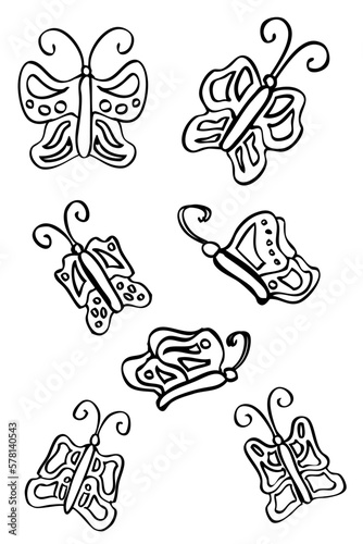 butterfly simple vector hand draw sketch set 7