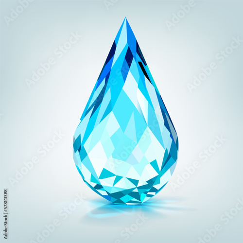 One big crystal drop in light blue color with glares and shadow