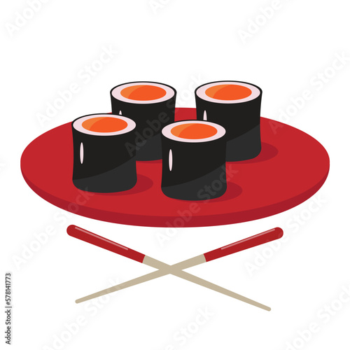 Japanese food. Sushi fish rolls. Japanese sushi. Vector illustration