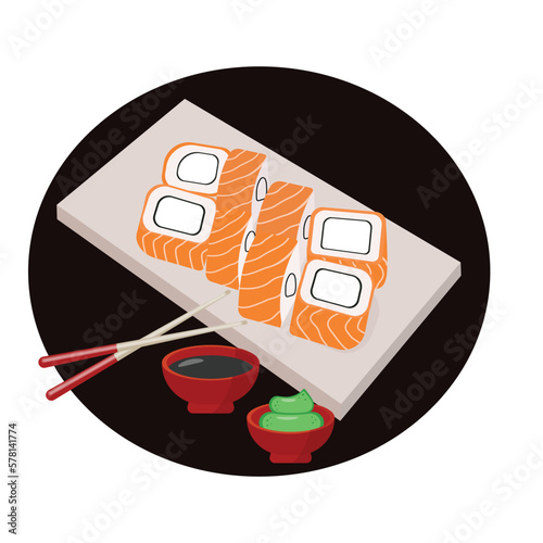 Japanese food. Sushi fish rolls. Japanese sushi. Vector illustration