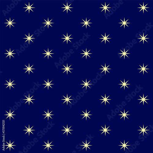 Seamless pattern with night sky in medieval style. Gold stars on a dark blue background