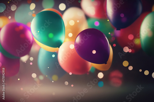 Party Balloons and Confetti Background. Generative AI