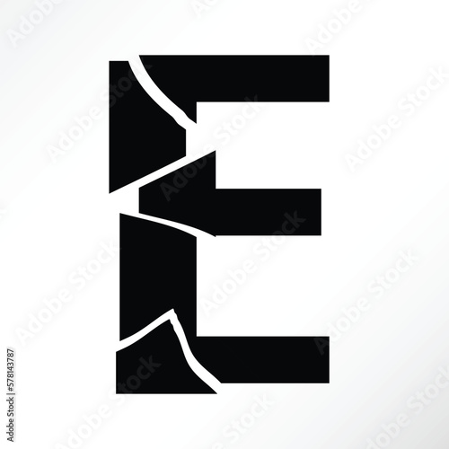 Minimalist vector of a shattered letter e