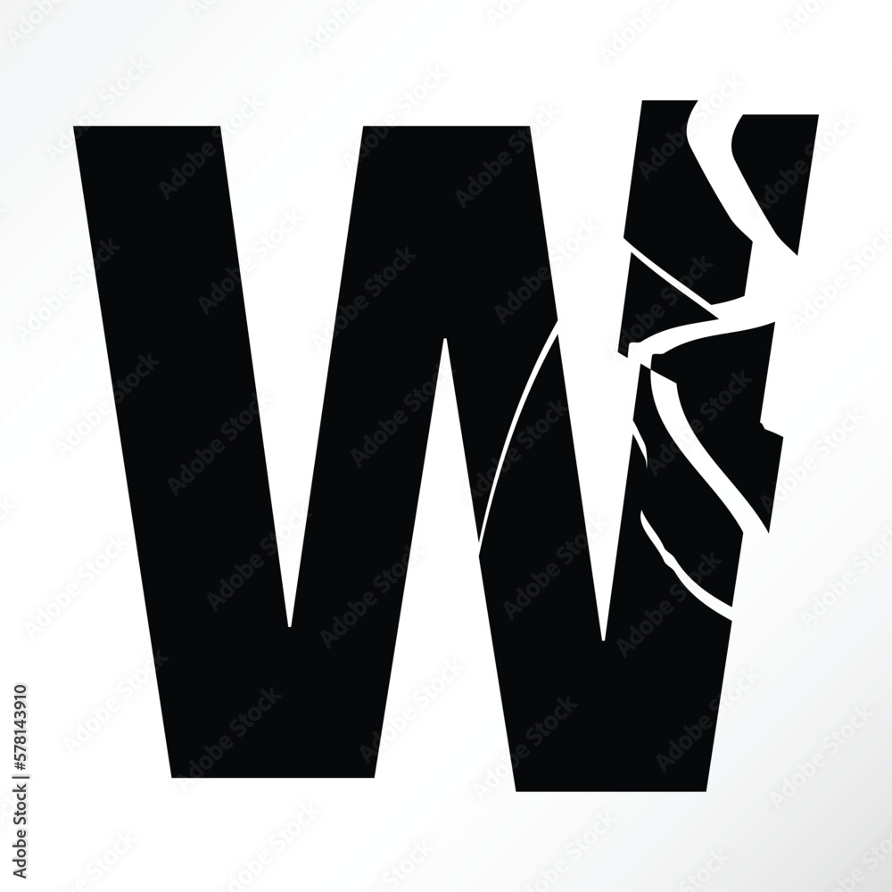Minimalist vector of a shattered letter w