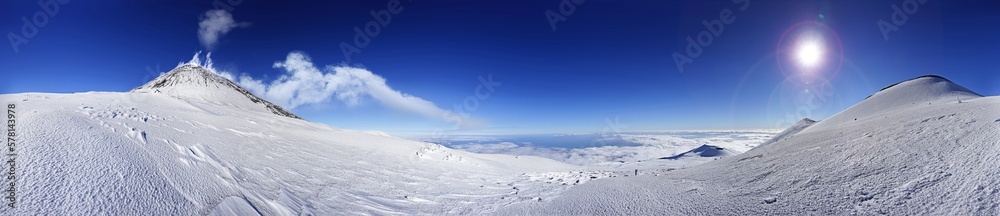 Snow volcano on Mount Etna, Sicily, Panoramic view Snow volcano on Mount Etna, Sicily, Panoramic view