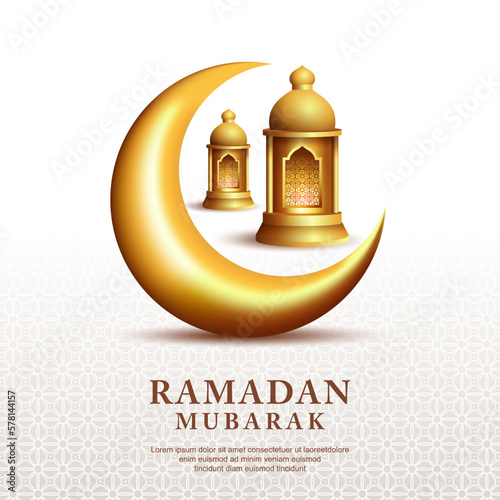 Vector ramadan kareem greetings card design with golden crescent and lantern illustration