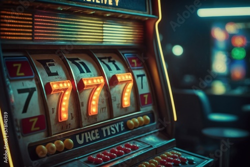 Slot machine 777 jackpot casino. Good luck concept. AI generated, human enhanced