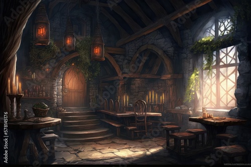 Fairytale fantasy interior of a medieval castle. AI generated