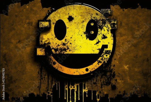 graffiti of a yellow smiley from okker background photo