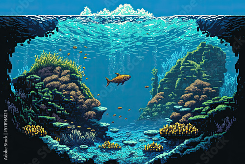 old video game, coral, view under water
