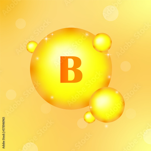 yellow round vitamin b. Skin care concept. Medical health care science concept. Vector illustration.