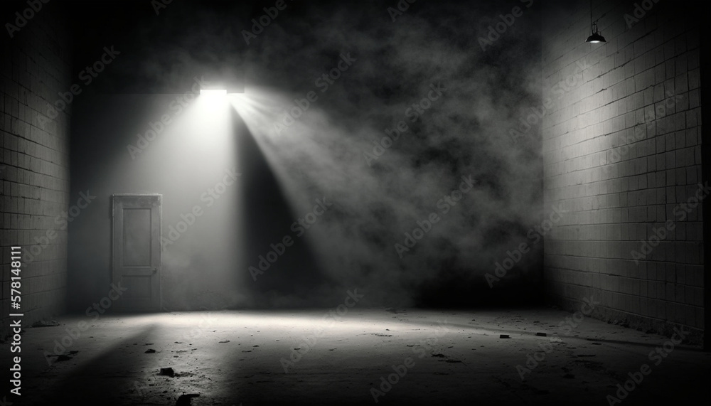 Dark Room with Spotlight and Concrete Floor - Smoky Background.generative ai 