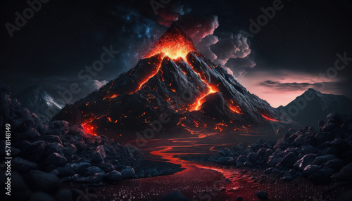volcano eruption, magma, smoke, nature, landscape, mountain, lava Generative AI, Generativ, KI