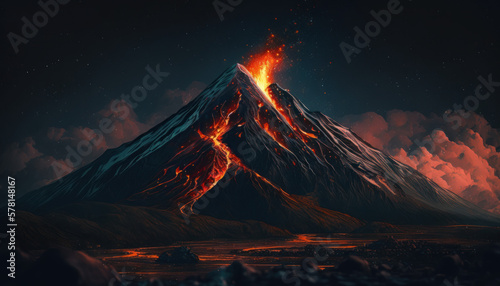 volcano eruption, magma, smoke, nature, landscape, mountain, lava Generative AI, Generativ, KI