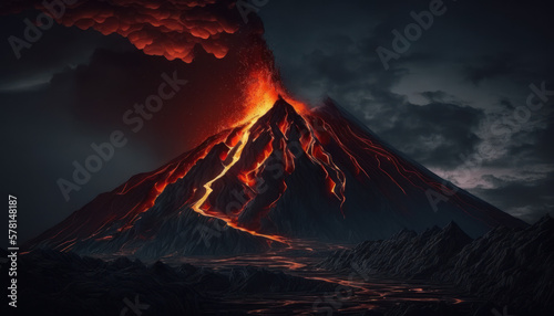volcano eruption, magma, smoke, nature, landscape, mountain, lava Generative AI, Generativ, KI