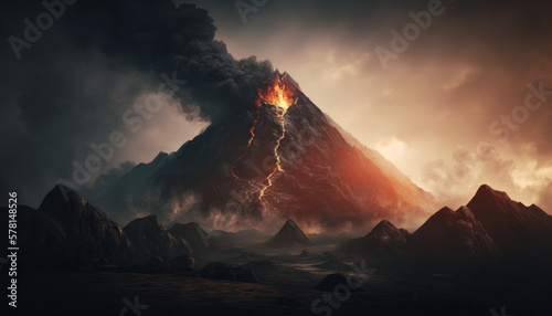 volcano eruption, smoke, nature, landscape, mountain, lava Generative AI, Generativ, KI