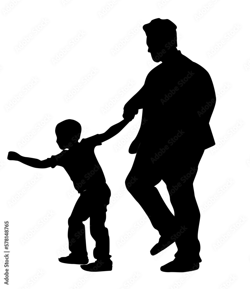 dad and son walking family Silhouette flat vector icon 