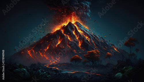 lava coming out of volcano, nature, landscape, mountain Generative AI, Generativ, KI