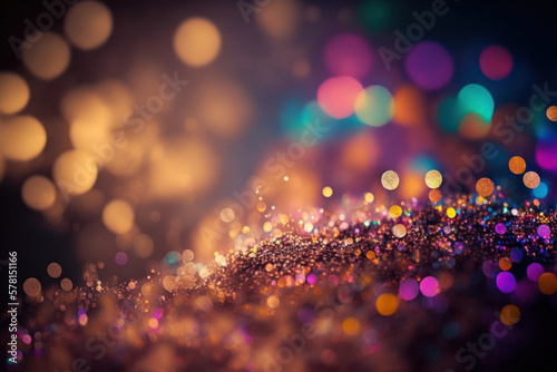 abstract colorful glitter background with bokeh effect, generative ai