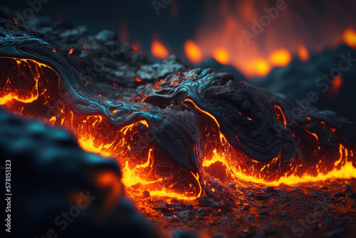 Fényképezés closeup image of glowing molten lava, generative ai