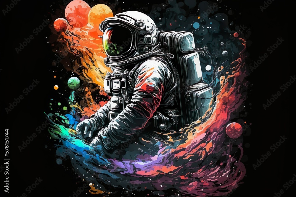Fototapeta premium Colorful Cartoon Astronaut Exploring the Galaxy. Generative AI.