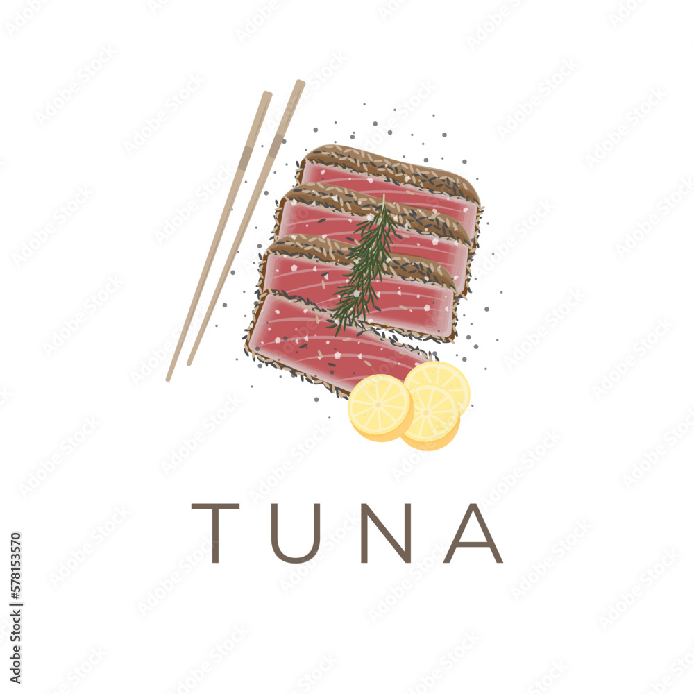 Vector Illustration Logo of Tuna Tataki Ahi Tuna or Fresh Tuna Meat