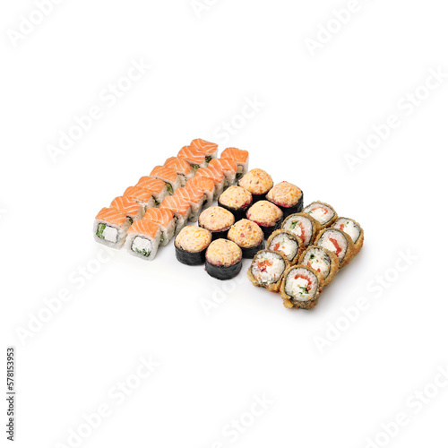 set Filakation baked sushi rolls white background isolated 