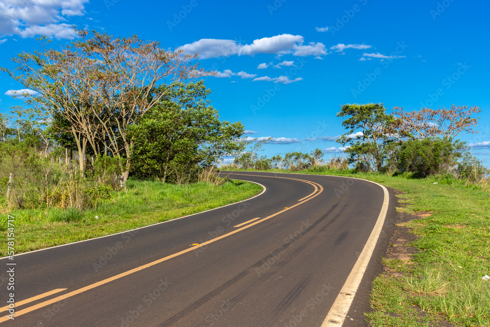 Detail of a curve of the a paved road in Brazil