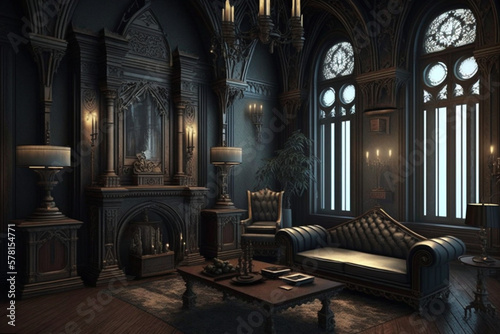 Gothic living room, Generative AI 