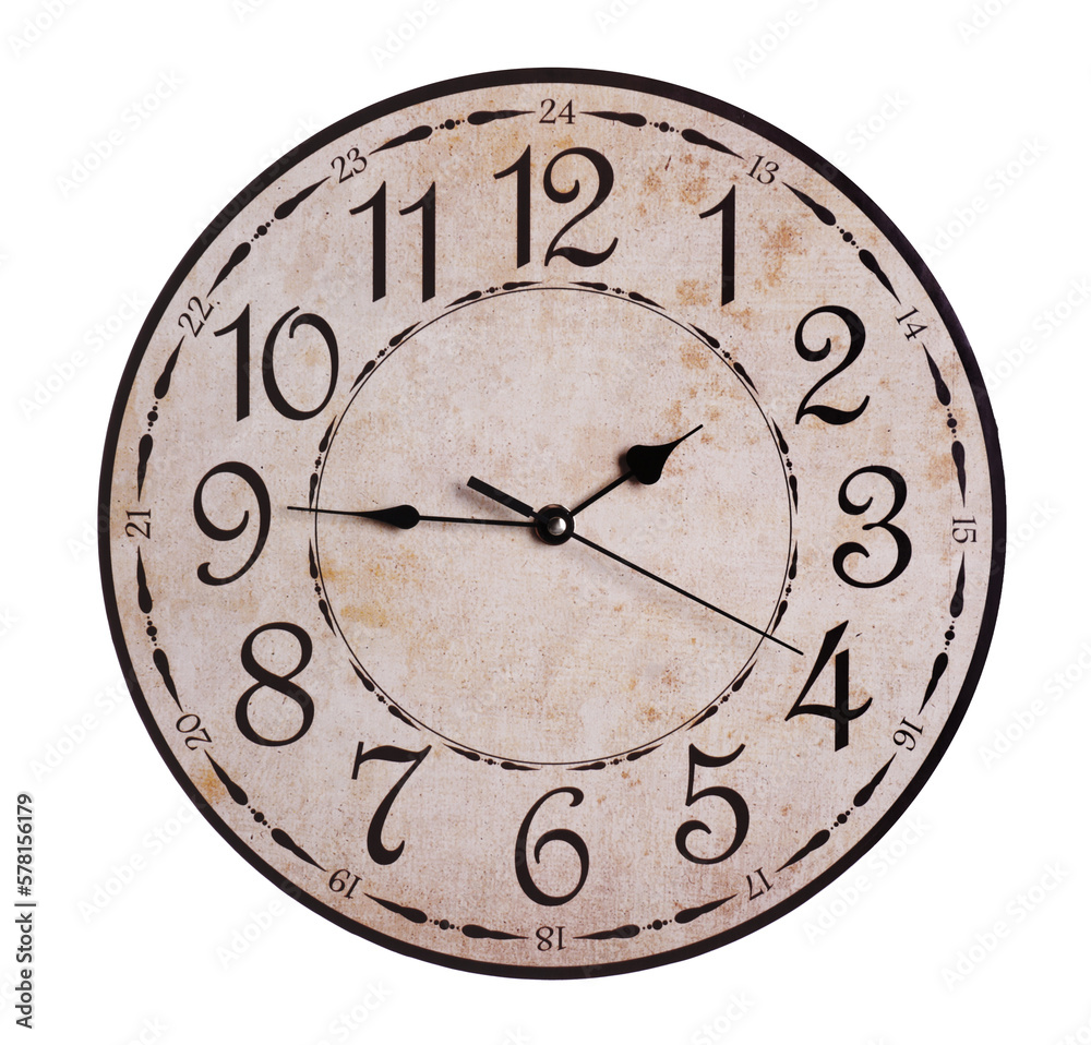 Stylish round clock isolated on white. Interior element Stylish round clock isolated on white. Interior element