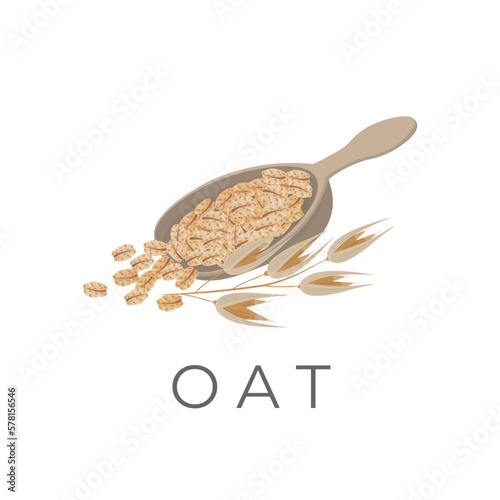 Oat Flakes Vector Illustration Logo On a wooden spoon