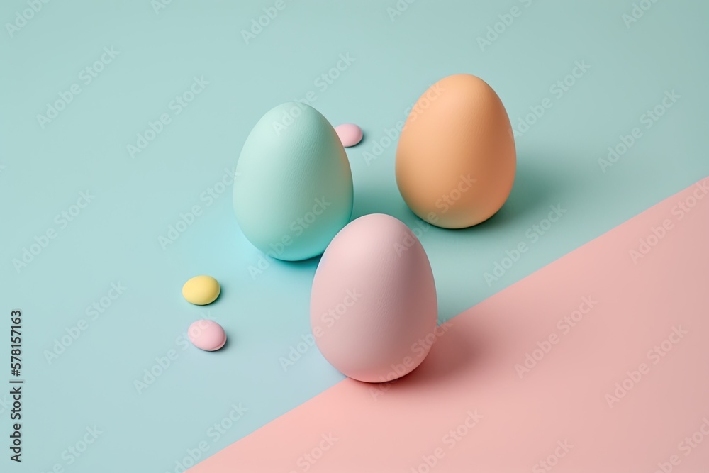 Simple and Minimalist Pastel Easter Eggs Background. Generative Ai