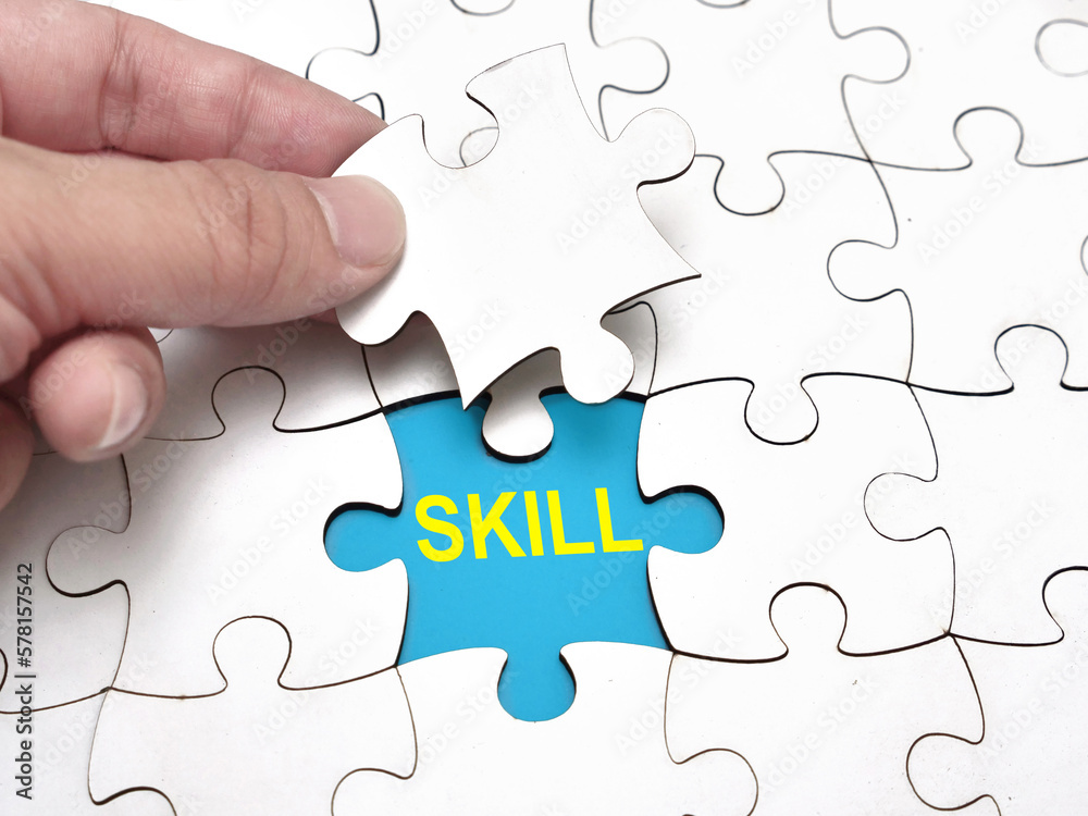 Skill, text words typography written under jigsaw puzzle, life and business motivational inspirational Skill, text words typography written under jigsaw puzzle, life and business motivational inspirational