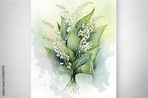 Lily of the valley watercolor painting, symbol of the 1st may, AI