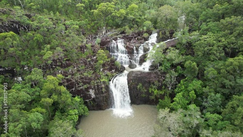 Spectacular aerial footage of Cedar Creek Falls near Airlie Beach Queensland Australia photo
