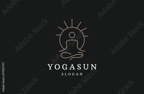 Yoga, Zen and sun logos, linear icons and elements. 
