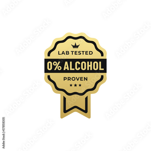 Elegant 0% Alcohol Free Label Vector or 0 Percent Alcohol Mark Vector in Flat Style. The best 0% Alcohol free label for product without alcohol. Non Alcoholic mark. Simple label vector for packaging