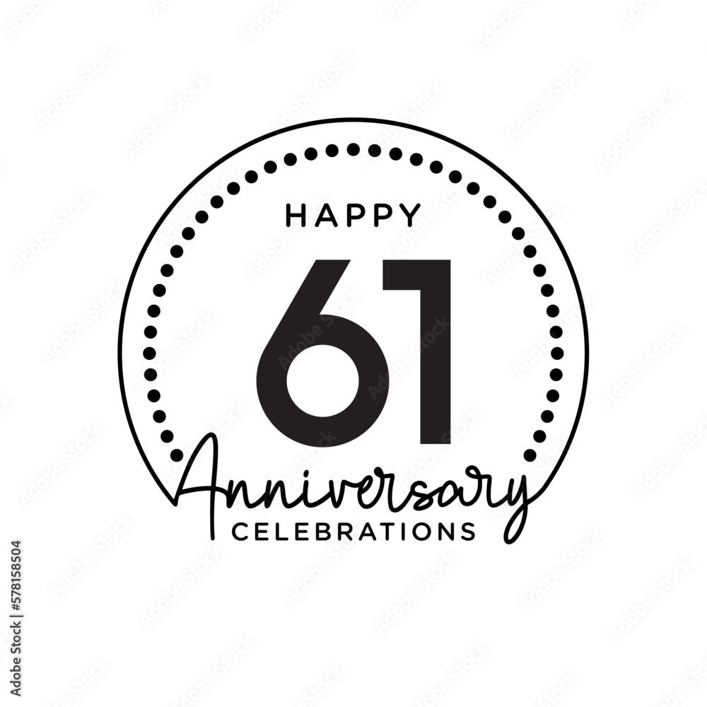 61 years anniversary. Anniversary template design concept, monochrome, design for event, invitation card, greeting card, banner, poster, flyer, book cover and print. Vector Eps10