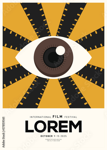 Movie poster design template background with vintage film camera