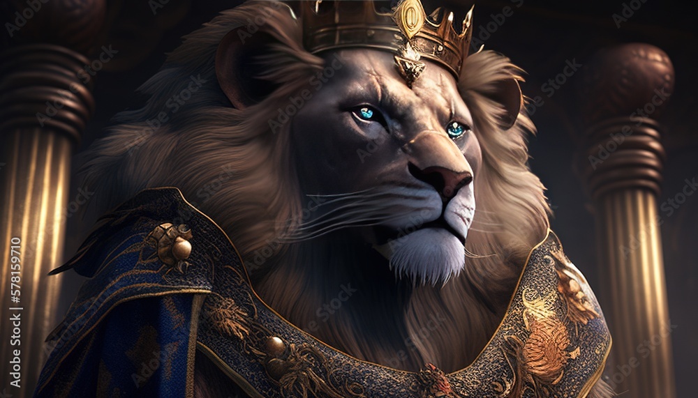 majestic lion king digital art illustration, Generative AI