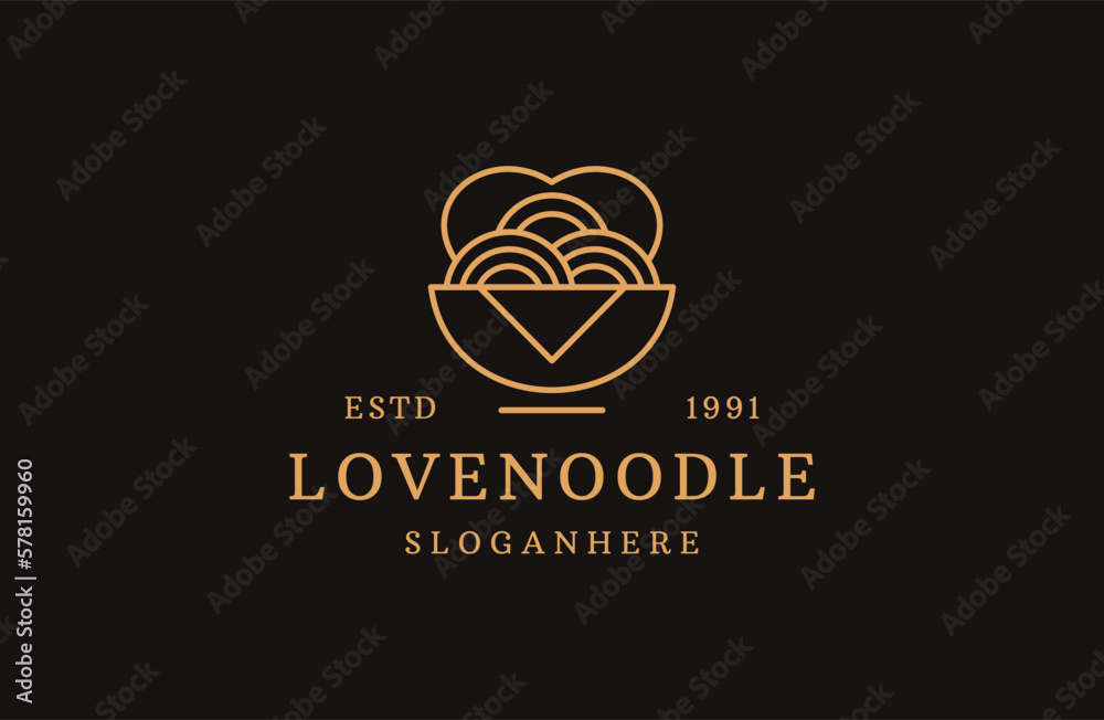 Love noodle logo concept. Japanese template vector . Love noodle logo concept. Japanese template vector .