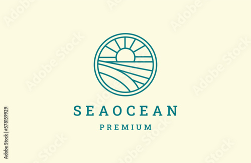 line logo design with simple and modern sea water wave shape in circle .