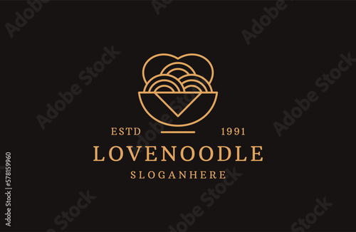 Love noodle logo concept. Japanese template vector .