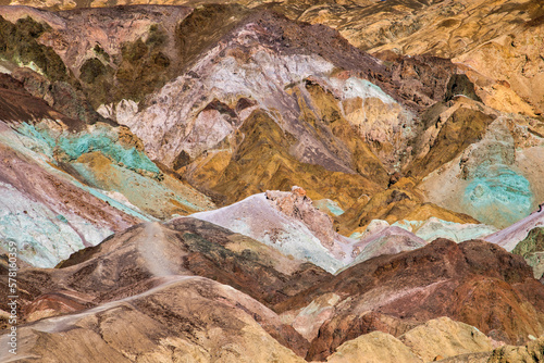Rugged landscape of spectacularly colorful rocks.